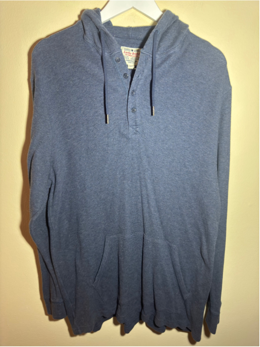 Lucky Brand Blue Henley Hoodie Size XL
